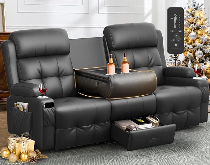 Recliner Sofa Massage Reclining Sofa 3 Seater Sets Heavy Weight Capacity RV Loveseat Couch Clearance with Flip Back Console Storage Cup Holders Wall Hugger Reclining Couch for Living Room
