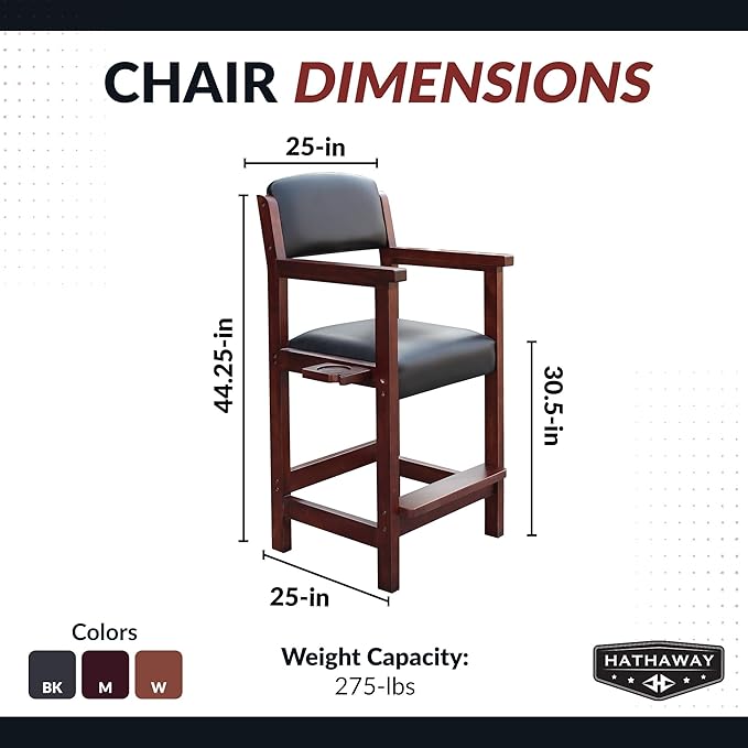 Hathaway Cambridge Spectator Chair – Billiard Stool with Cushioned Seat Footrest and Storage – 25 L x 22.5 W x 44.25 H with 30.5 Seat Height - Pool Table Accessories and Decor