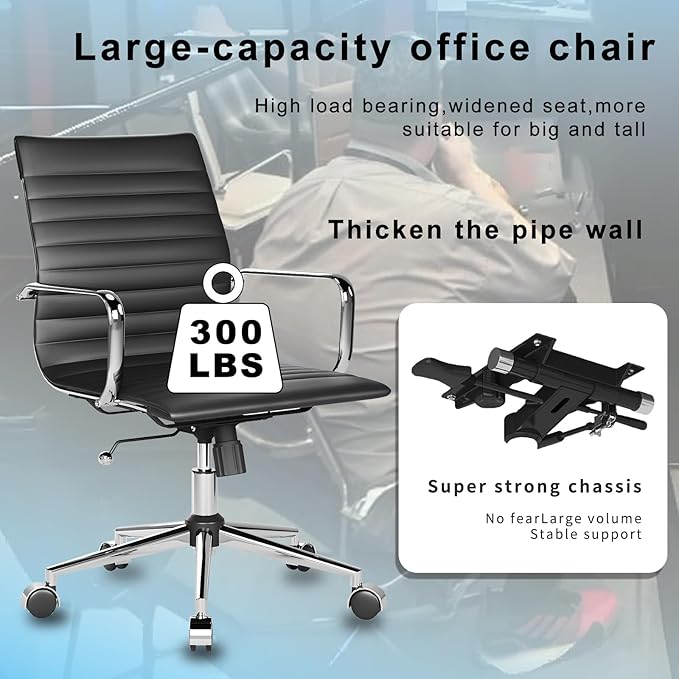 Desk Chair Comfortable Swivel Office Chair with Wheels and Armrests Wide Heavy-Duty Seat for Women and Men 22.83in Ergonomic Chair for Home OfficeBlack
