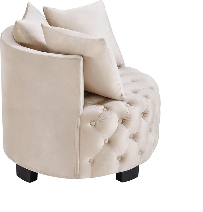 GDFStudio Upholstered Tufted Accent Chair Contemporary Velvet Leisure Chair with Curved Back and Integrated Arms Modern Round Accent Chair for Living Room Taupe