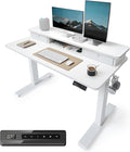 48x24 Inch Electric Standing Desk with Double Drawers Adjustable Feet &amp Hooks Ergonomic Home Office Workstation White