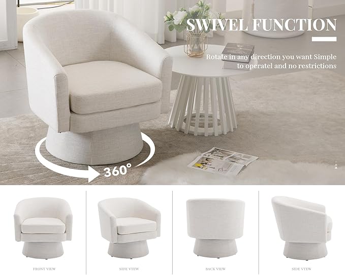 Modern Beige Swivel Accent Chair Set of 2 Upholstered Linen Barrel Chair Boucle Vanity Reading Chair Cozy Round Single Sofa Arm Chair Club Side Chairs for Bedroom/Waiting/Living Room
