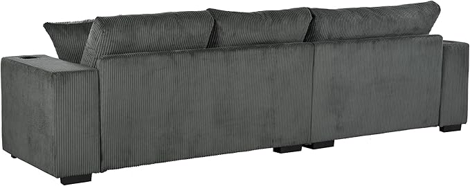 Ball &amp Cast Oversized L-Shaped Sectional Sofa with ChaiseLarge Comfy Upholstered Couch W/Thick CushionBuilt-in Cup Holders &amp Charging PortsWide &amp Thick Armrests &amp Seat Designfor Li