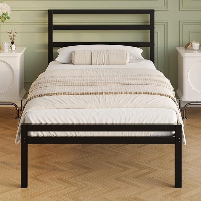 Twin XL Bed Frame with Headboard and Footboard 12 Inch Classic Metal Platform Twin XL Platform Bed Frame No Box Spring Needed Easy Assembly Noise Free Black