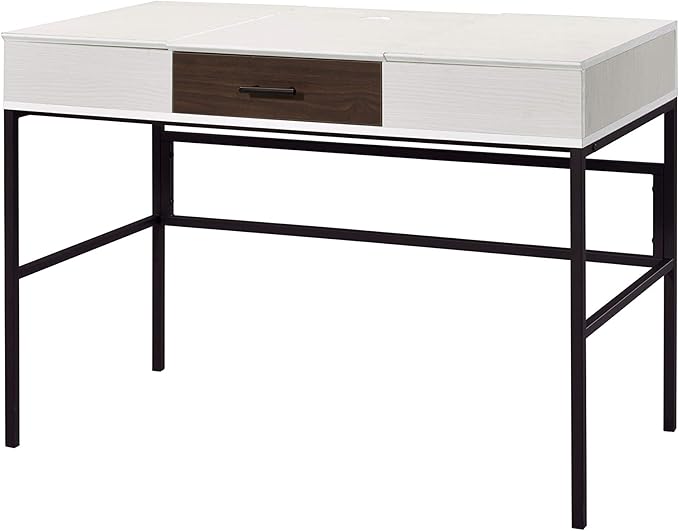 Natural &amp Black Writing Desk with USB Port - Contemporary Home Office Design