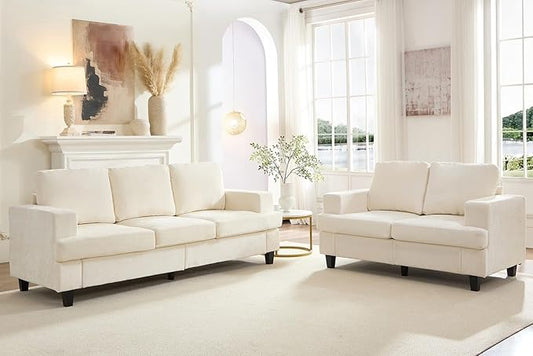 PUREMIND 2 Piece Living Room Sofa Set Chenille Upholstery 3 Seater Couch and Loveseat Set Solid Wood Frame Modern Sectional Couches for Living Room Office Apartment