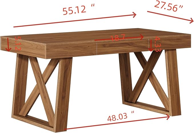 Tribesigns 55 Inch Walnut Computer Desk with Drawer Mid-Century Farmhouse Executive Desk Rustic Wide Desktop Home Office Desk for Workstation