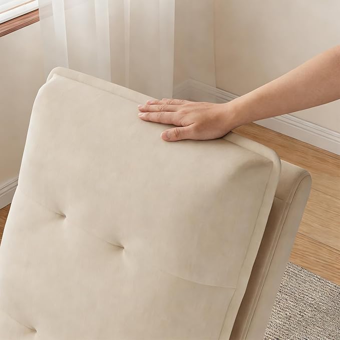 Manual Recliner Chair for Adult Velvet Reclining Chair with Chunky Cushion for Small Space Comfortable Reclining Sofa for Living Room Bedroom Home Theater Easy Assembly (Beige)
