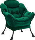 Lazy Chair Thick Padded Comfy Velvet Accent Lounge Chair with Stable Frame Leisure Sofa Armchair with Armrests and Side Pocket Reading Chair for Bedroom Living Room Office Green