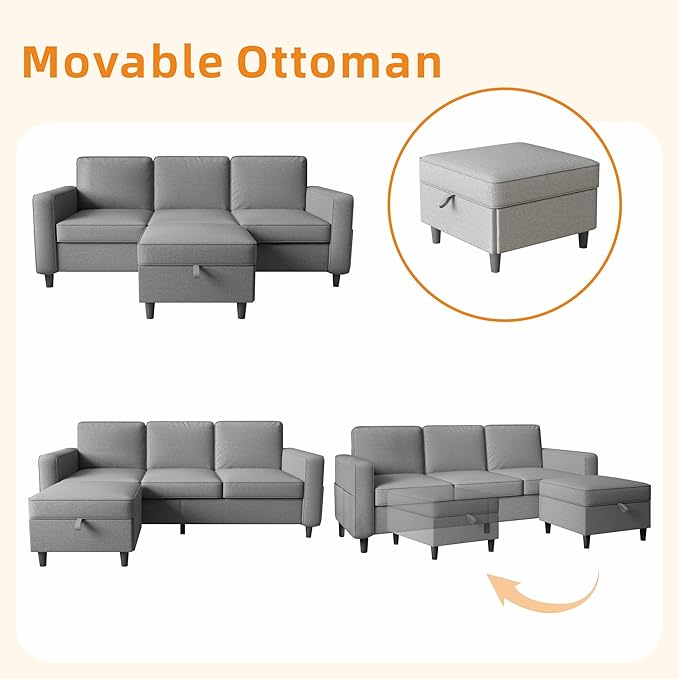 78 Sectional Sofa Couches for Living Room Convertible L Shaped Couch with Storage Ottoman Deep Seat Pet-Friendly Linen Fabric Sofa Set for Small Space Apartment Dorm