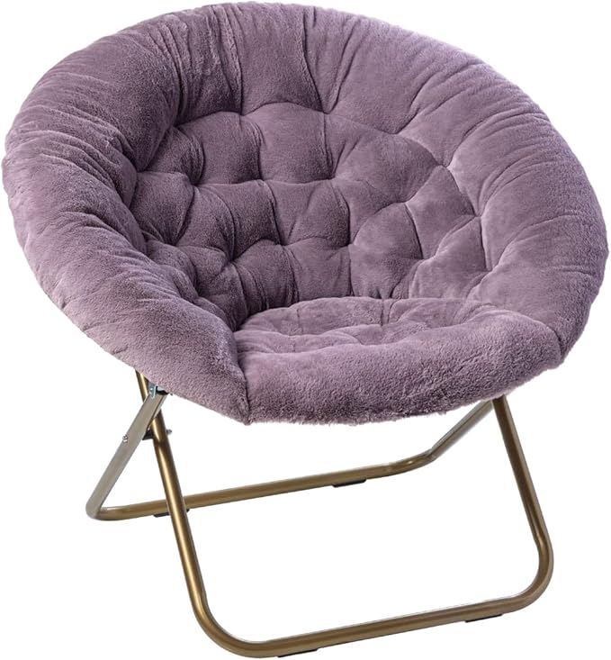 Milliard Saucer Chair For Adults Teens &amp Kids Purple Faux Fur XL Circle Chair for Bedroom Dorm &amp Gaming Foldable Comfy Accent Seat for Small Spaces Folding Moon / Mushroom / Round Style