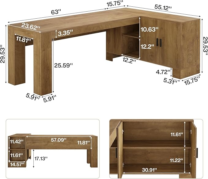 Tribesigns L-Shaped Executive Desk 78-Inch Office Desk with Storage Cabinet and 2-Tier Shelf Large Wooden Computer Writing Table Business Furniture Workstation for Home Office Brown