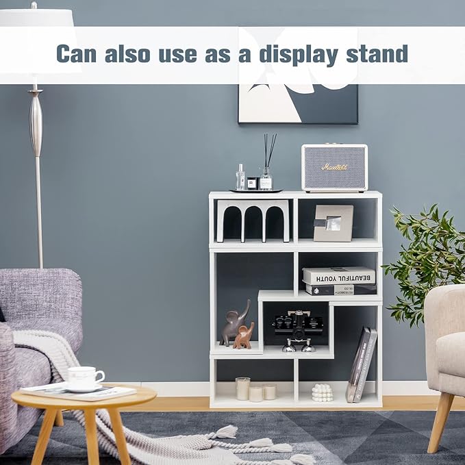 GOFLAME 3 Pieces TV Console Stand Modern Entertainment Center for 50 55 60 65 Inch Flat Screen TV Free Combination Bookcase for Storage &amp Display Suitable for Living Room Bedroom (White)