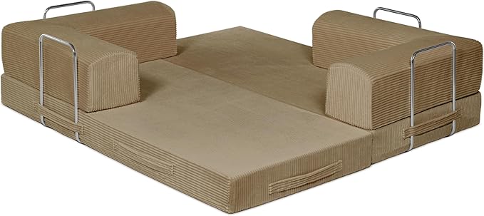 TUFT&ampFINCH 82 Folding Convertible Sofa Bed – 5 in 1 Modular Corduroy Boneless Couch for Living Room Pet-Friendly Cloud Couch Removable Washable Covers CertiPUR US Foam - Latte Brown