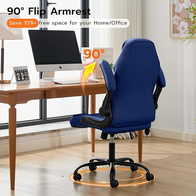 Office Desk Chair Ergonomic Computer Chair with Padded Flip-Up Arms and Adjustable Lumbar Support PU Leather Executive Chair with Tilt Lock and 360° Swivel Rolling Wheels for Work Study