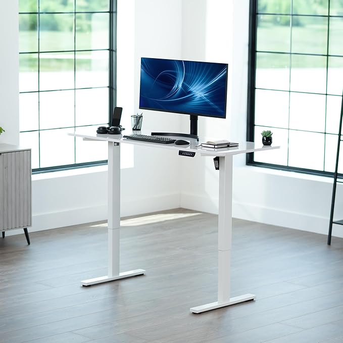VIVO Electric Dry Erase 60 x 24 in Standing Desk Memory Height Adjustment 1B Series Holds 220 lbs Whiteboard Top White Frame DESK-KIT-1W6WE