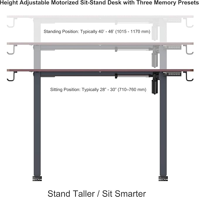 NSY Audio Electric Standing Desk 48x24 Inches - Height Adjustable Whisper Quiet Motor Walnut Top &amp Black Frame for Home Office Gaming Focused Work Walnut Brown