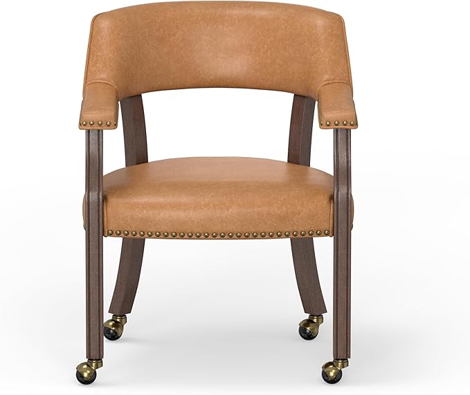 Modern Accent Chair Upholstered PU Leather Barrel Armchairs with Rubberwood Legs Comfy Lounge Arm Chair Hollow-Out Side Club Chair for Living Room Bedroom Office (Walnut Brown)