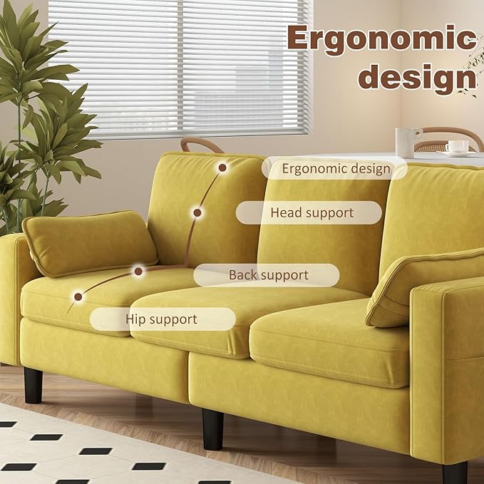 Kinfant Accent Living Room Chair - Modern Upholstered Armchair Reading Side Chair Single Sofa for Bedroom Apartment Studio Office Waiting Room (Yellow 3-Seater)