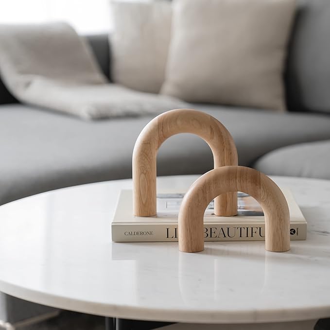 Wood Arch Decorative Objects - Modern Bookshelf Decor Coffee Table Sculpture Floating Shelf Decor Accents Japandi Home Decorations for Side Console and Entryway Table