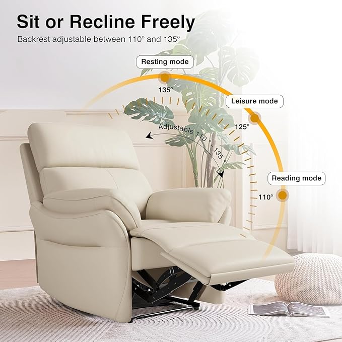 AIRSKY Genuine Leather Recliner Chair Top Grain Leather Italian Water-Washing Process Lazy boy Recliner Chair for Living Room Theater Seating Bedroom BeigeR1
