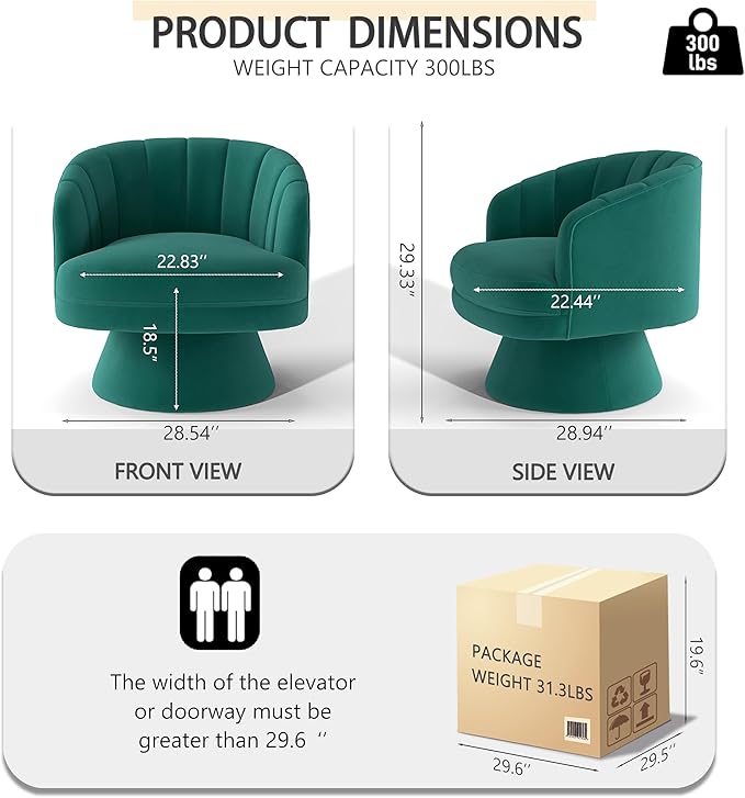 Swivel Accent Chair Set of 2Upholstered Velvet 360° Swivel Barrel Chair for Living Room Overstuffed Bouncle Reading Chair Round Armchair for BedroomVanityOffice (Dark Green)