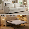BALUS 2-in-1 Queen Size Pull Out Sofa Bed Velvet Convertible Sleeper Sofa Couch with Memory Foam Mattress Modern Pull Out Couch with 2 Cup Holders and USB Charging Ports for Living Room Beige