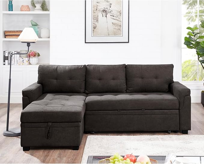 Naomi Home 85 in. Convertible Sofa with Storage Reversible L Shape Sofa Couch with Chaise Comfy Couches for Living Room Espresso/Velvet