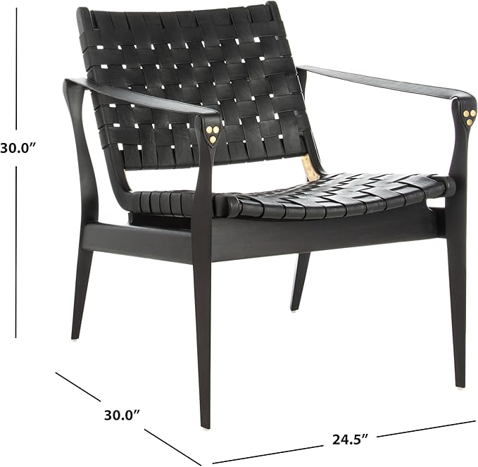 Safavieh Couture Dilan Black Woven Leather Safari Chair