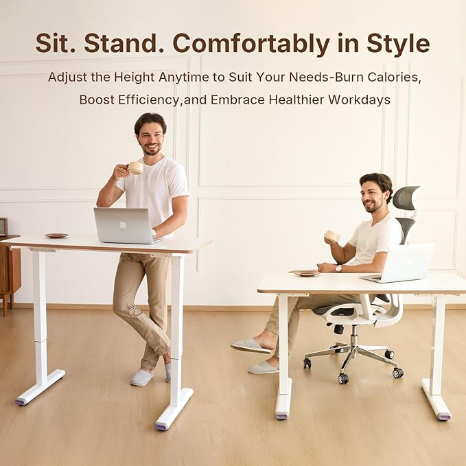 NearHub Electric Adjustable Standing Desk 55 x 24 Premium One-Piece White Top Sit Stand Desk Height Adjustment Computer Desk Ergonomic Work Desks for Home Office (OD20 White 55”×24”)