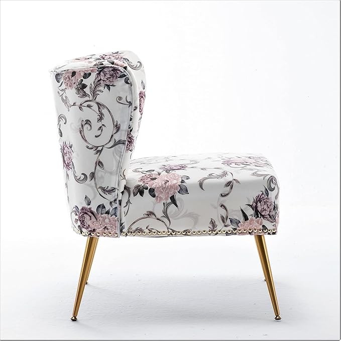 Thia Armless Accent Chair for Living Room Elegant Seat with Nailhead Trim Gold Metal Legs and Comfortable Curved Back 28 D x 25 W x 29.5 H 02 Floral Print