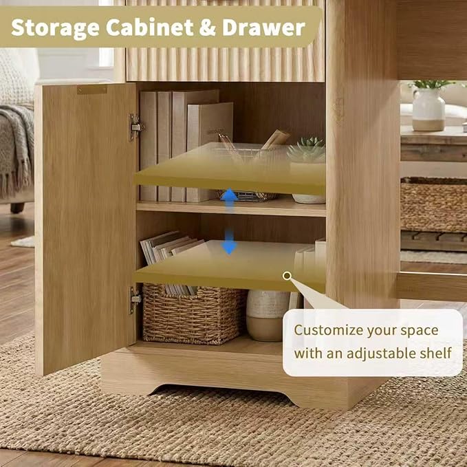 59 L-Shaped Desk with Storage File Drawers Executive Computer Gaming Home Office Desks with Charging Station Corner Work Writing Desk with Monitor Stand Removable Support Shelf (Oak)