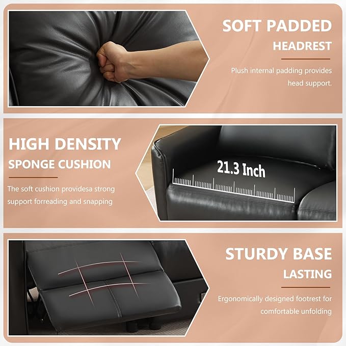 Reclining Loveseat Sofa 4 Seat Manual Recliner Couch with Flip Middle Backrest Console Wall Hugger Storage Drawer &amp Cup Holder for RV &amp Living Room Seating (Black 4 seat &amp Console)