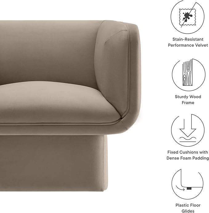 Modway Tate Performance Velvet Accent Chair in Taupe - Upholstered Club Chair - Modern Barrel Armchair - Comfy Reading Leisure Chair for Living Room Bedroom Office
