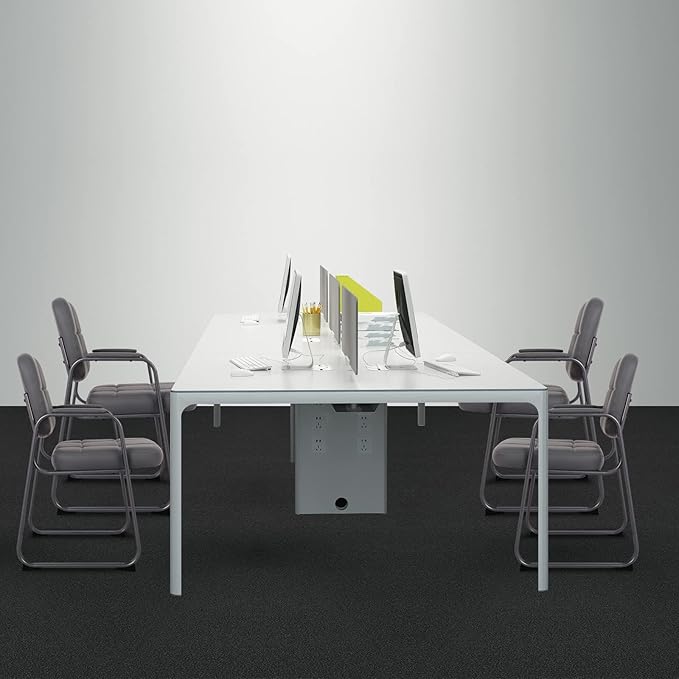 CLATINA Leather Office Guest Waiting Room Chair with Sled Base Reception Chair No Wheels with Armrests and Lumber Support Stationary Desk Armchair for Meeting Conference Lobby Shool Grey 2 PK