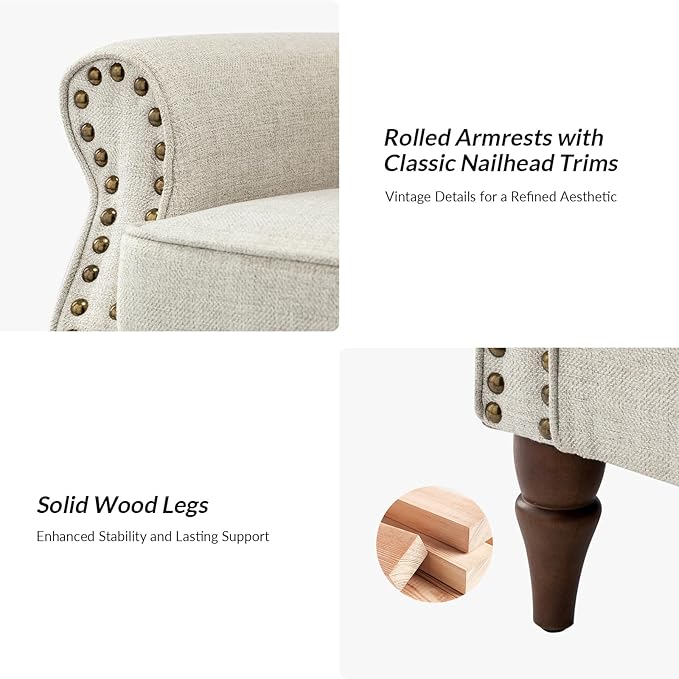 HULALA HOME Accent Chair with Wood Legs &amp Removable Cushion Modern Wingback Armchair with Nailhead Trim Comfy Upholstered Lounge Chair Single Sofa Chairs for Living Room Bedroom Oatmeal