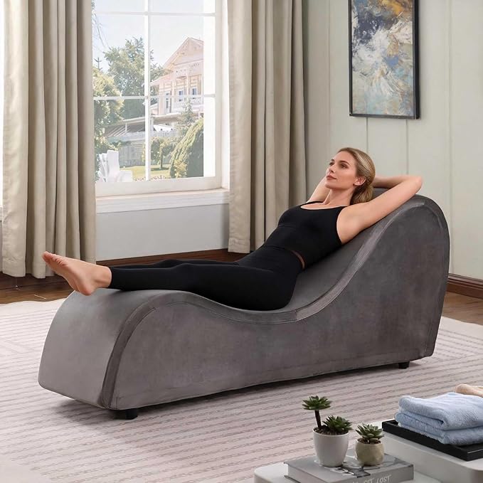 KORZEY Ergonomic Sofa Couch for Stretching Relaxation Exercise with Padded Sponge Removable &amp Washable Non-Slip Bottom Chair for Bedroom Living Room (Grey)