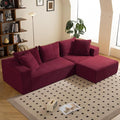 108 L-Shaped Boneless Couch Modular Sectional Sofa with Moveable Ottoman Corduroy Cloud Couches for Living Room No Assembly Ship in a Box Red