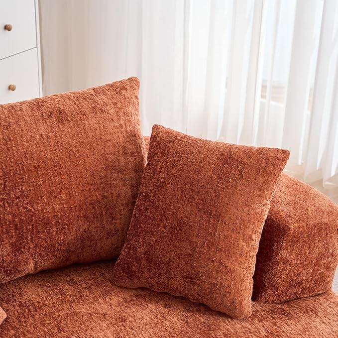 54.3″ Round Swivel Couch Plush Chenille Deep Seat Cozy Reading Chair XL Modern Oversized Swivel Accent Barrel Chair for Living Room Bedroom Lounging (Orange)