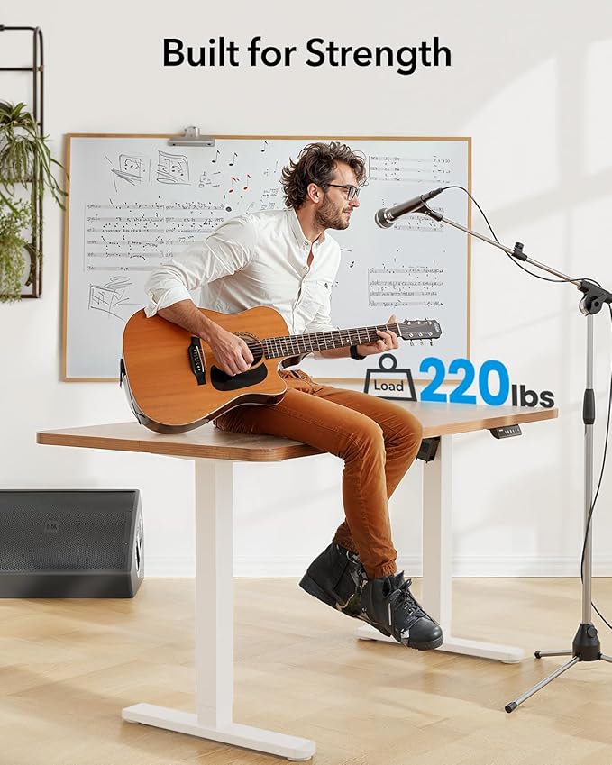 HUANUO Standing Desk Frame with 220lbs Powerful Brushless Motor Thick T-Shaped Adjustable Desk Legs Made of Automotive-Grade Steel for Max 75″ x 35″ Desktop for Home Office White Frame Only
