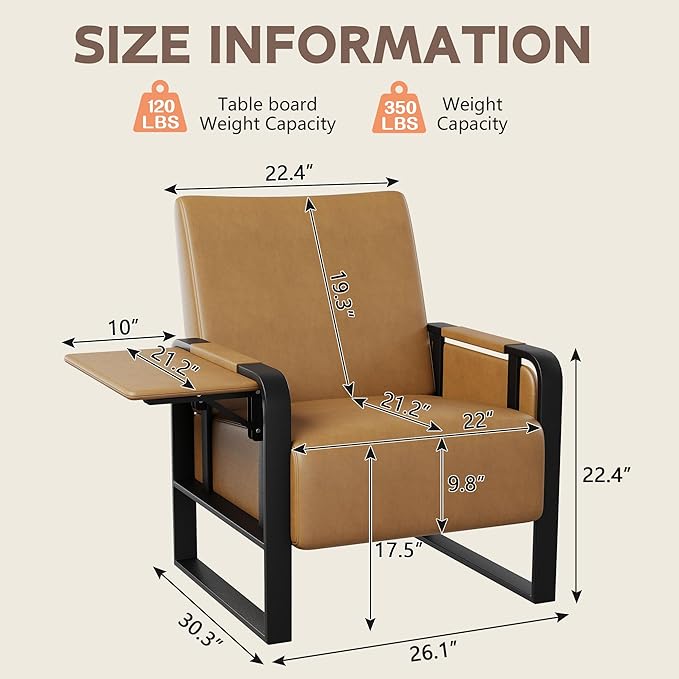 Andeworld Modern Accent Chair Mid Century Living Room Armchair Upholstered PU Sofa Side Chair with Side Table for ReadingWorkingOfficeApartmentBrown