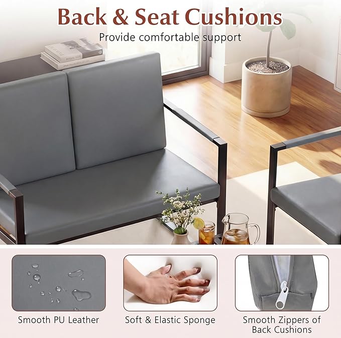 Giantex Modern Loveseat Sofa 2-Seater Sofa with Solid Metal Frame &amp Removable Back Cushions Spacious Seat &amp Supportive Armrests Indoor Couch for Living Room Bedroom Office (Gray)