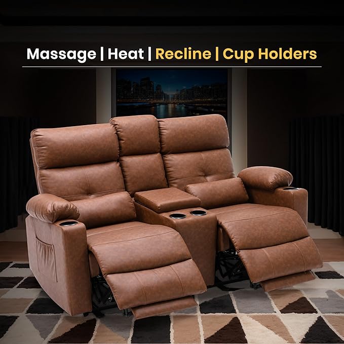 68 Power Reclining Loveseat with Heat &amp Massage Wall Hugger Double Reclining Sofa with Console Cup Holders &amp Storage Power Reclining Couch for Camper Trailer RV Home Theater Living Room