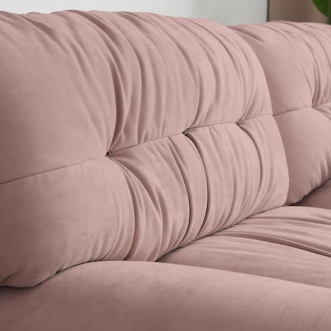 105 Comfy Cloud Sectional Couch 3 Seats Larger Sofa with 2 Pillows Minimalist Couch Modern Couches for Living Room Apartment Bedroom Office Pink