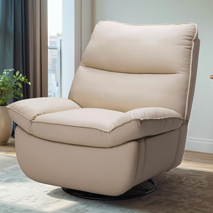 FLEXISPOT XR7 Power Swivel Recliner Chair for Adults Oversized 270° Swivel Rocker Recliner Faux Leather Electric Glider Nursery Chair w/ Side Pocket Infinite Position Living Room Nursery Beige