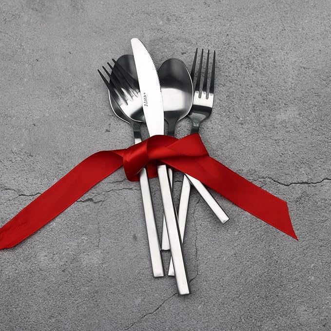 Alata Cube 20-Piece Forged Silverware Set Stainless Steel Flatware SetService for 4Matte Satin Polished Cutlery SetDishwasher Safe
