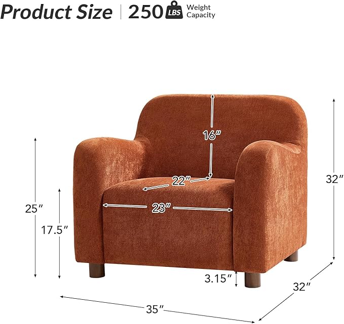 HULALA HOME Modern Accent Chair with Solid Wood Legs Creamy Style Lamb Wool Single Sofa Chair Comfy Upholstered Lazy Arm Chair for Living Room/Bedroom/Lounge Rooibos