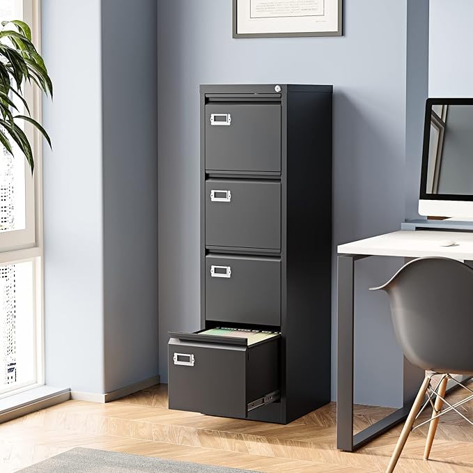 4 Drawer File Cabinet Filing Cabinets for Home Office Metal Vertical File Storage Cabinet with Lock Locking File Cabinet for A4 Legal/Letter 15 W x 17.7 D x 50.1 H Assembly Required