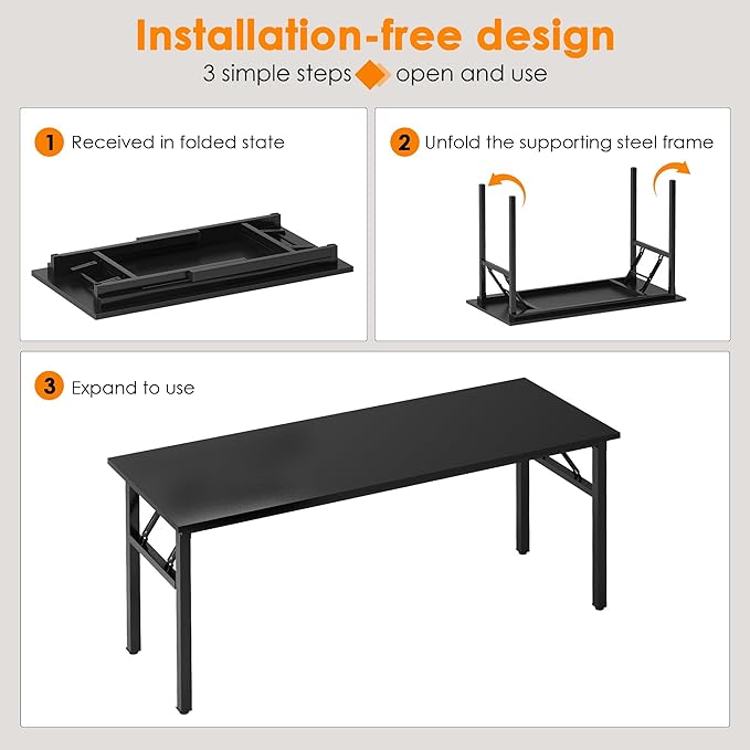 Need Office Computer Desk - 54.3L Sturdy and Heavy Duty Folding Laptop TableWriting Table/Home Office Desk/Sewing TableNo Assembly Required (Black) AC5CB138