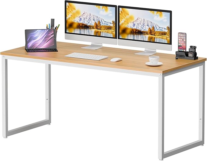 LEMY Computer Workstation Office Desk with Metal Frame Dining Table for Home Study Writing Natural 55 Inch